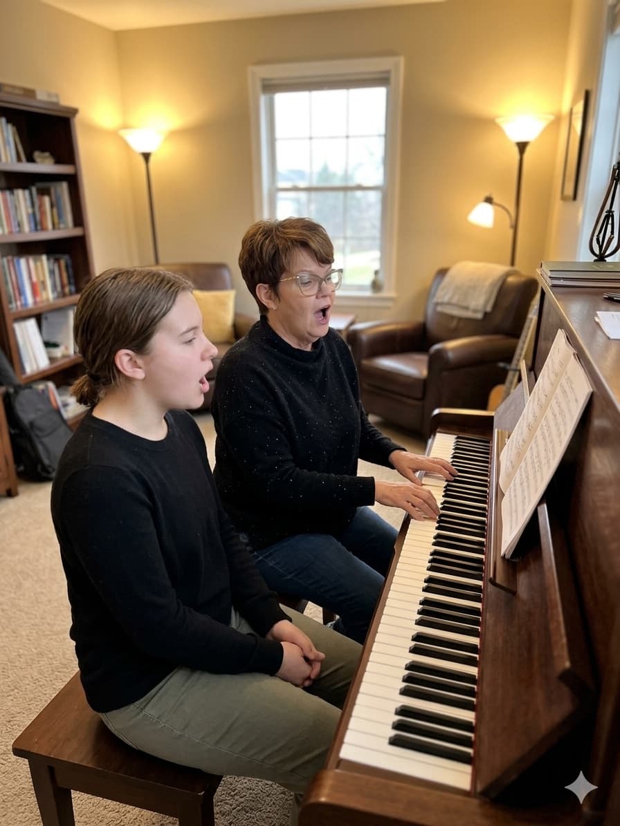 Mary Laymon teaching advanced vocal technique to a dedicated voice student in Minneapolis